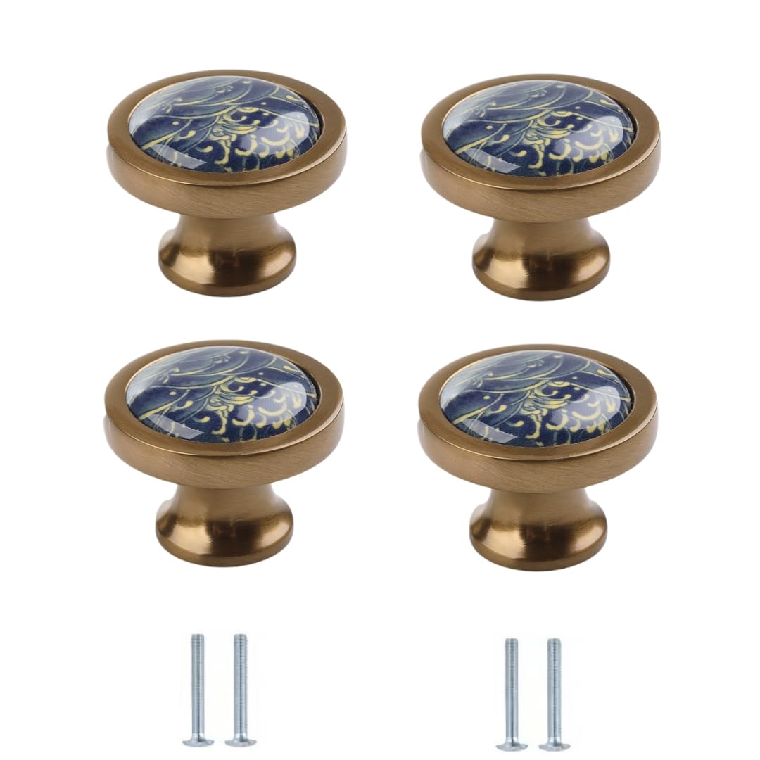 Lqzaxsrdr One Color Ceramic Cupboard Drawer Handle Knobs, Ceramic Round Single Hole Knobs 4 Pcs For Cabinet Wardrobe Drawer Multiple Sizes(38 * 31Mm)