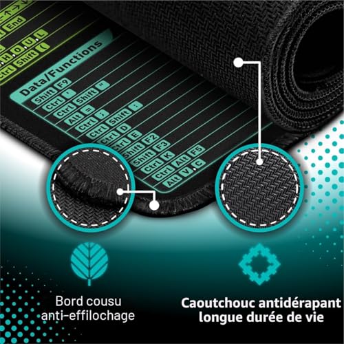 Tapis de clavier de jeu antidérapant à bords cousus avec guide de raccourcis Excel - 5