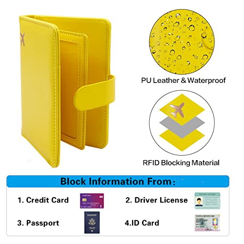 Image of Melsbrinna RFID Passport Holder for Travel Women /Men, Cute RFID Blocking Wallet with Card Slots, Travel Wallet /Passport Case (1, Yellow)