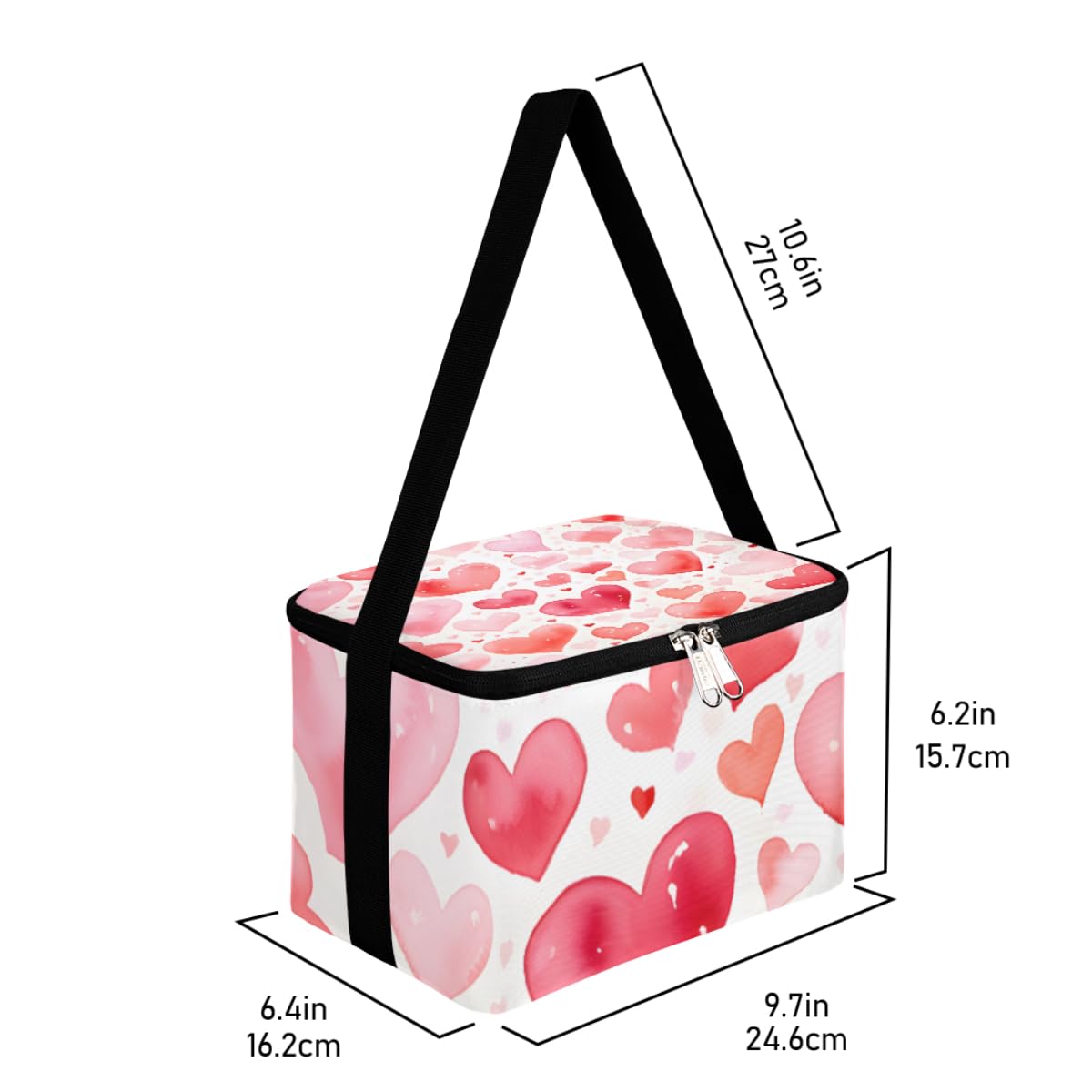 GzLeyigou Lunch Bags for Women Men 9 Cans,Pinks Love Heart Hot & Cold Food Delivery Bag Insulated Grocery Bag Insulated Lunch Box Cooler Bag for Office Work Picnic Beach