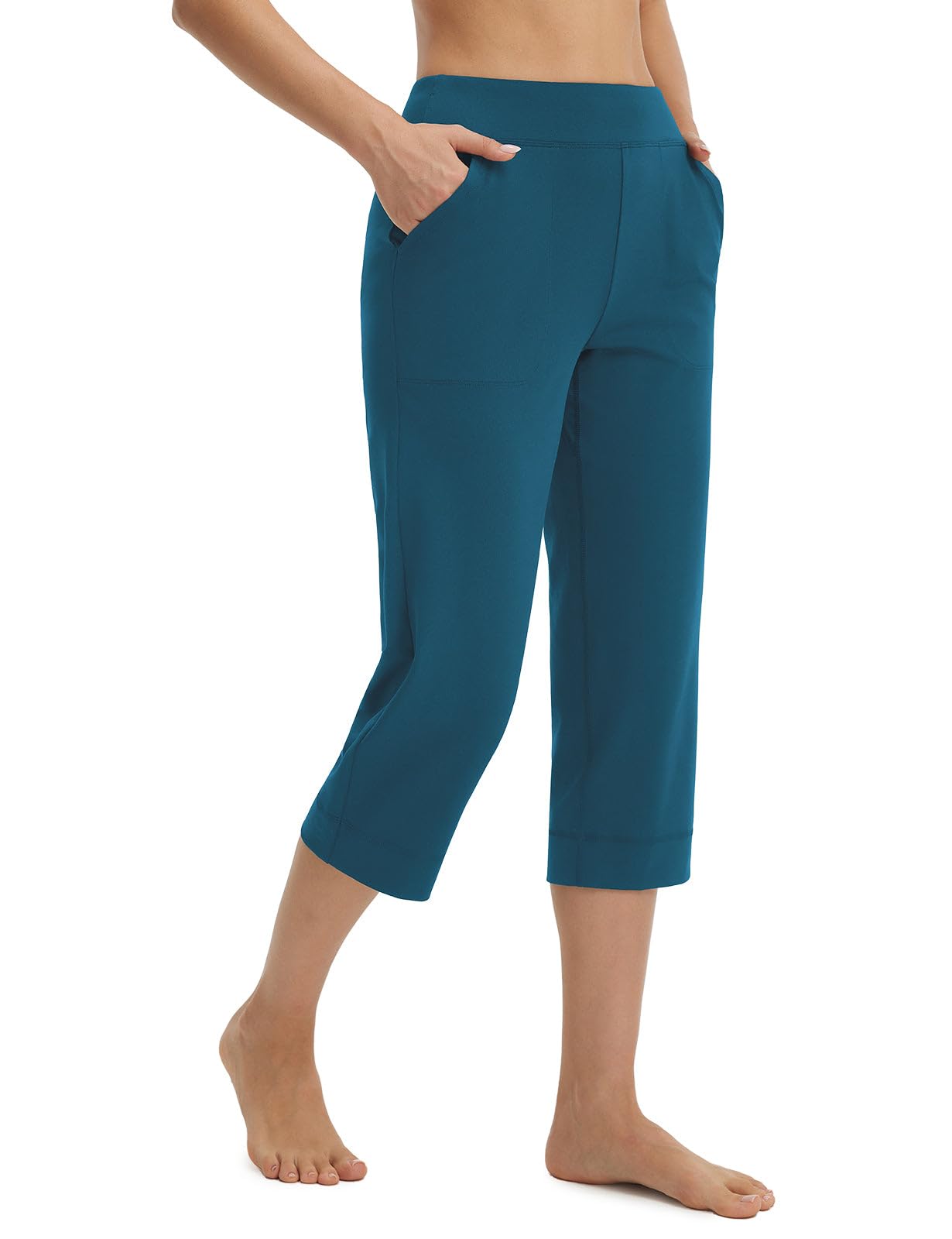 baleaf Womens Capri Pants High Waisted Straight Leg Yoga Capris Leggings with Pockets Crop Workout 21 Summer Pants