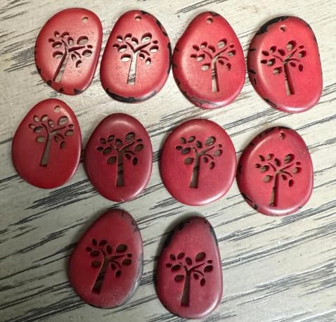 Tagua Beads 18 Laser Cut Engraving Slices of tagua in red Small Size | Tagua from Colombia. Size: 2 x 2 cm. Approx. Drilled