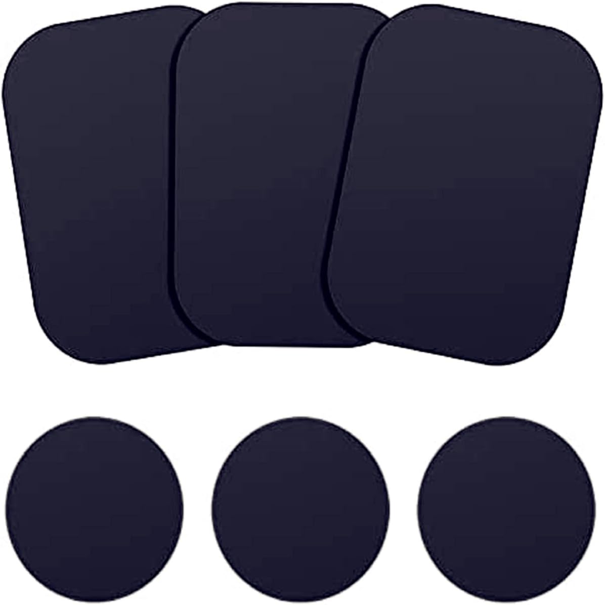 Metal Plate for Magnetic Phone Mount - 6 Packs Universal Ultra Thin Black Metal Disc w/Strong Adhesive Sticker - Replacement Accessory Kit - 3 Rectangle & 3 Round