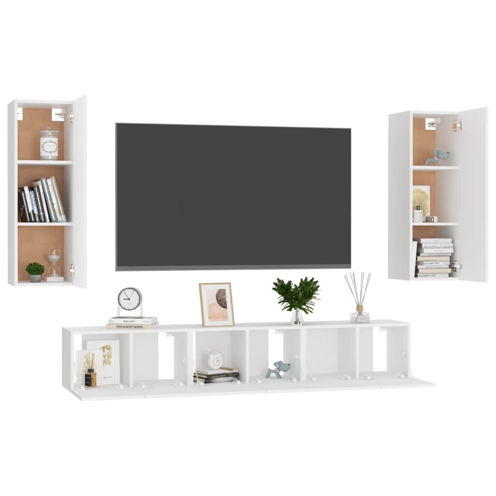 GuyAna Juego de Mueble para TV de 5 Piezas Juegos de Muebles Muebles de Salon TV Muebles de Salon Mueble TV Cuarto Madera contrachapada Blanco
