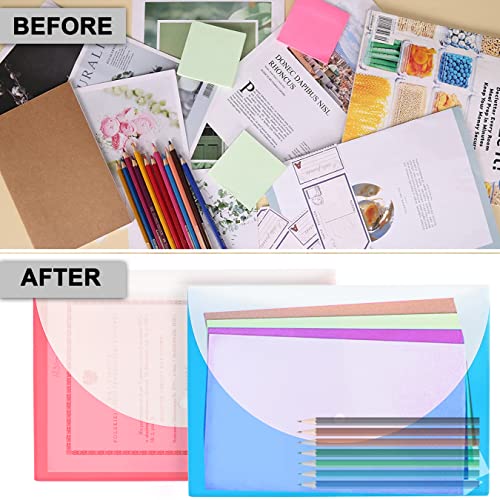 Image of Shuban 6 Pcs Double Pocket Document Folder Letter Fs Size File Envelopes with Label Pocket & Paste Button for School Office Organization(Deluxe), Assorted