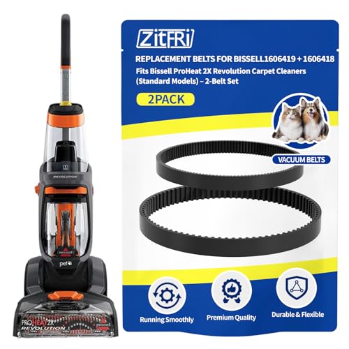 Replacement Belt Set for Bissell ProHeat 2X Revolution Pet Carpet Cleaner 1548, 1550, 1551, 1551W Series – 2-Pack Brush and Gear Belts – Replaces Parts 1606418, 1606419