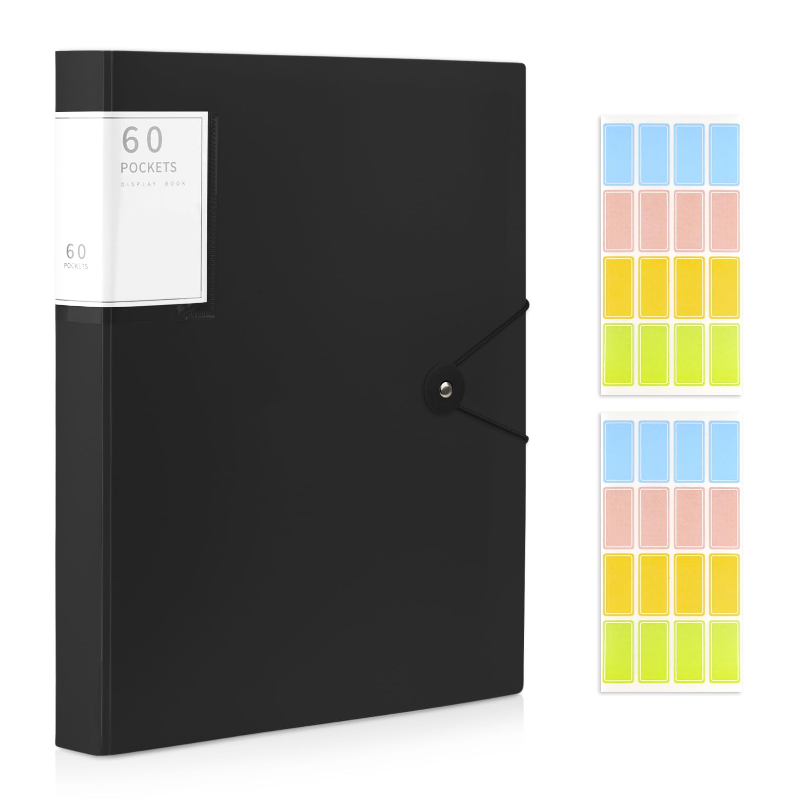 Shpucise A4 Display Folder, 60 Pockets Display Book Folders with Plastic Sleeves & Safety Rope, Presentation Folders for Documents, School, Office & Business Project Use (Black)