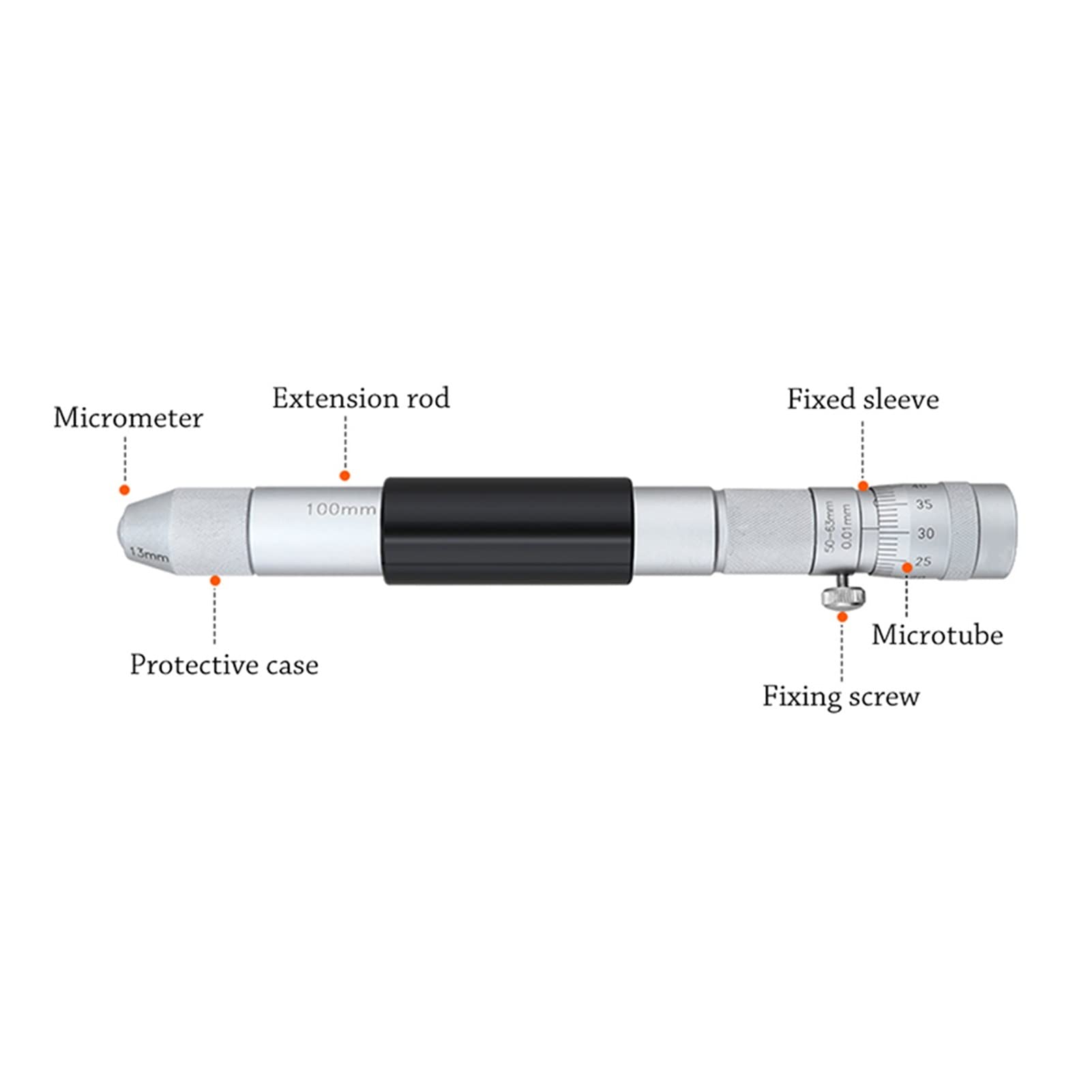 Micromètre extérieur 50-100 50-300 50-600 mm 0,01mm de haute précision de haute précision à l'intérieur Micromètres Type de tige Type Type Mesure Tool Diamètre intérieur Micromètre à mesurer, Outil a