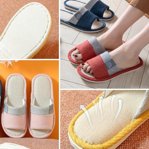 Linen Slippers for Women Japanese Style Summer House Slippers Indoor Lightweight Open Toe Bathroom Slides Soft Sole Sandals for Home Use3