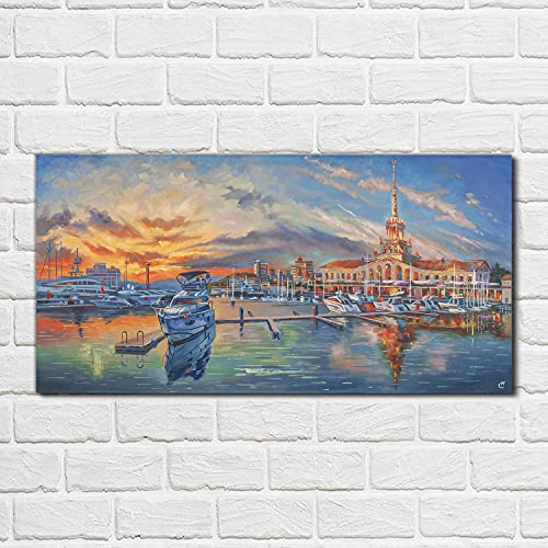 Impression sur verre 100x50cm Sunset Ships anti-humidité