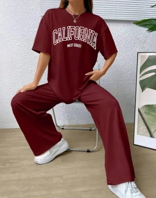 Image of My Swag Women's Cotton Loungewear Set, T-Shirt and Pants Coordinates, Casual Wear