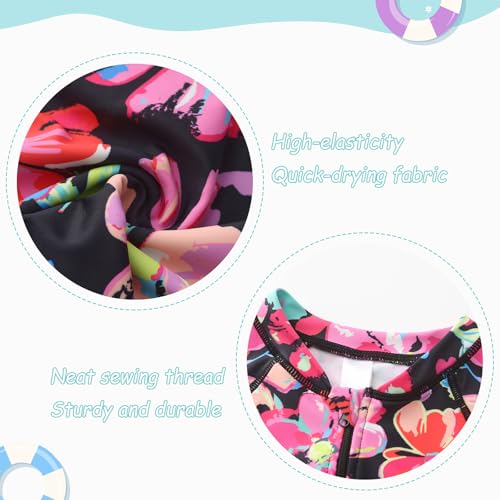 Image of Girls One Piece Rash Guard Swimsuits for Girl Short Sleeve Bathing Suits with Front Zipper Sun Protection Swimwear 3-16 Years