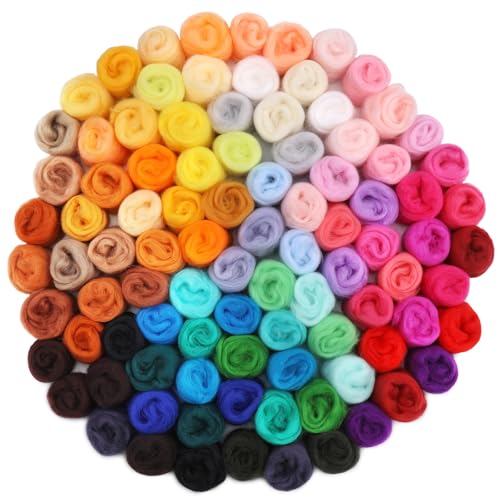 Mayboos 96 Pcs Needle Felting Wool 48 Colors Wool Roving Yarn Fiber Wool Roving for DIY Hand Spinning Needle Felting Wool Craft 3g/Pack
