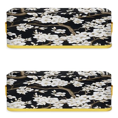 Black Cherry Blossoms Branche Pattern Bathroom Storage Basket Waterproof Foldable Storage Bins with Handles Decorative Toilet Paper Storage Basket for Organizing for House Bathroom Toiletries Set of 2