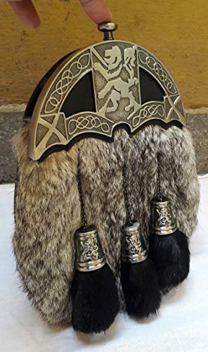 Generic Men's Scottish Kilt Dress Sporran Rampant Lion Cantle & Tassels Caps (free belt), Gray, Standard3