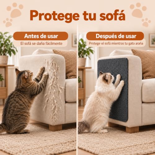 Miniatura 2 de Protector Sofa Gatos Arañazo, Tapete Rascador Para Gatos Autoadhesivo, Ideal Para Sofás, Muebles Y Paredes, Reutilizable, Fácil De Instalar Y Recortable Para Postes Rascadores