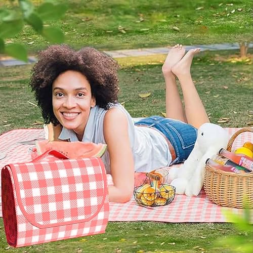 Oversized Outdoor placemat Light Weight Waterproof Folding Tote Bag red and White Stripes Perfect for Beach Lawn Parties (Red and White Stripes) (80"×80")4