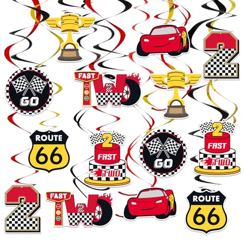 Image of Black Red Yellow 2nd Birthday Hanging Swirl Decorations-Race Car Ceiling Streamers,Race Car Theme Party Supplies,Party Favors(38 Pcs)