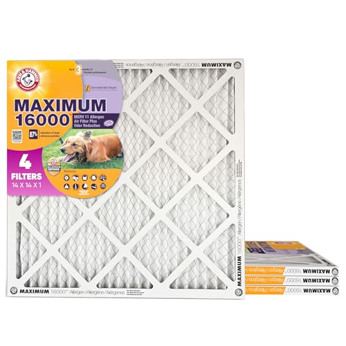 Arm & Hammer Max Allergen & Odor Reduction 14x14x1 Air and Furnace Filter, MERV 11, 4-Pack