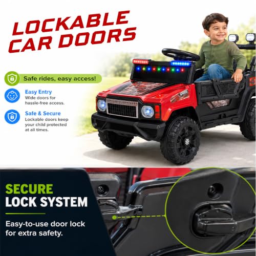 Image of Lifelong Jeepster EV Car for Kids | Big Electric Car with Music & LED Lights | Dual Motor, 12V Rechargeable Battery | Parental Control, Foot Accelerator Electric Ride On Car for Kids 2-8 Yrs (Red)