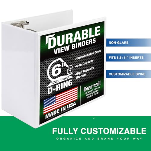 Image of Samsill Durable 6 Inch 3 Ring Binder, Locking D Ring Binder, Customizable Clear View Cover, Pearl White, Holds 1225 Pages
