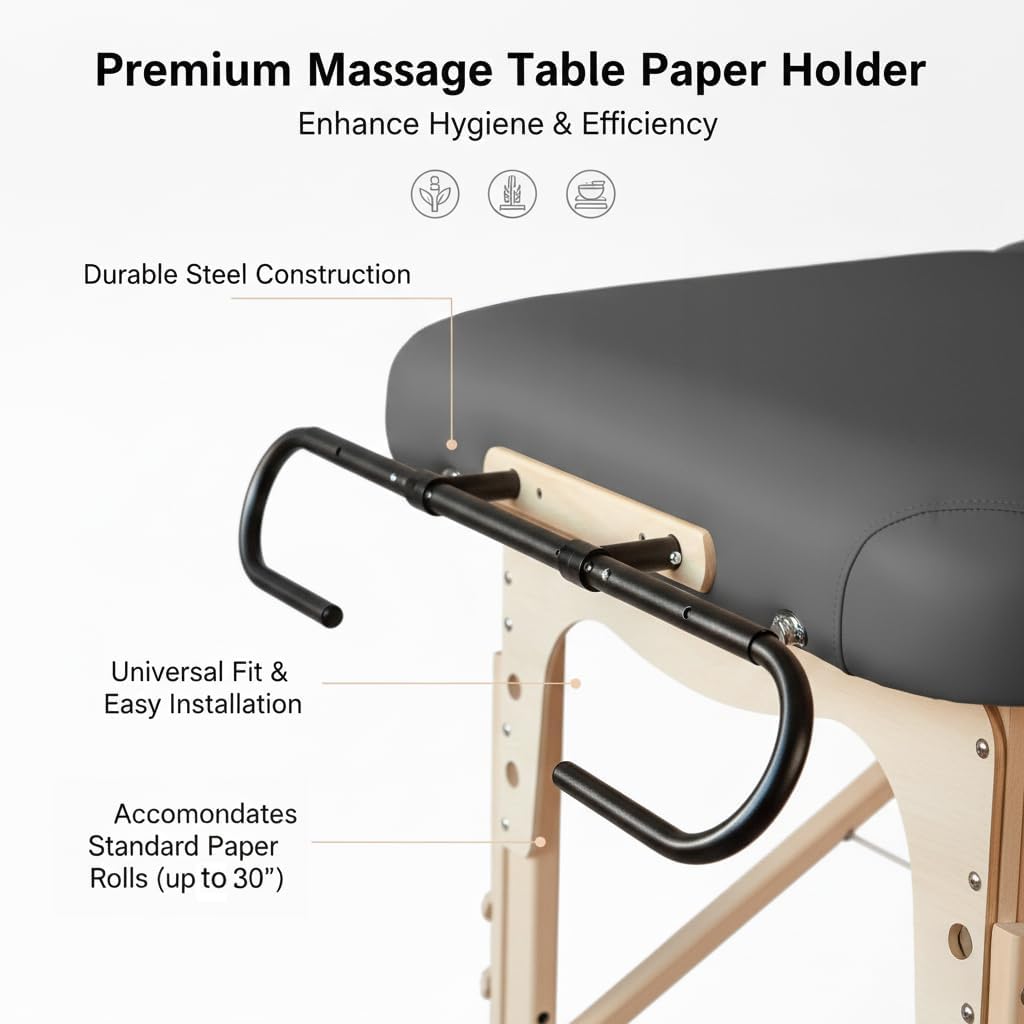 Universal Massage Table Paper Roll Holder – Adjustable Steel Frame for Spa & Therapy Tables, Fits Most Portable Massage Beds/Therapy Table Nonwoven/Exam Paper Roll Support Bracket