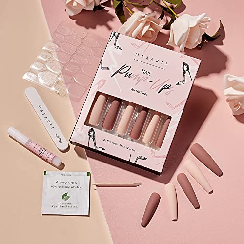 Makartt Super Strong Nail Glue 0.07Oz 10Pcs Nail Tips Glue Bundle With Press On Nails Kit, Ultra Long Acrylic Nail Tips Glue On Nails Nude Pink Coffin False Nails Stick On Nails #TOP5