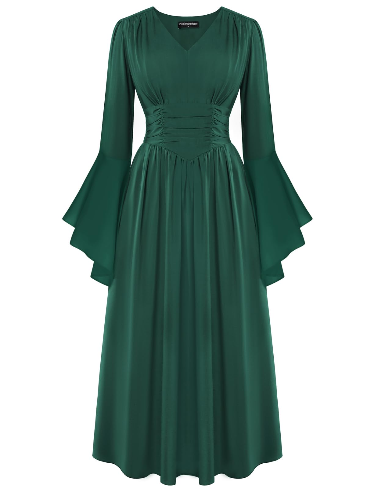 SCARLET DARKNESS Renaissance maxi-jurk voor dames, V-hals, lange mouwen
