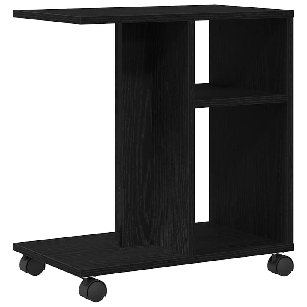 Mesa auxiliar con estante y ruedas, aspecto de roble negro, 50 x 30 x 55 cm, superficie de almacenamiento para salón, sofá, sillón, dormitorio, pasillo, con espacio de almacenamiento y