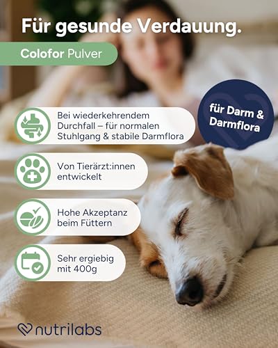 NutriLabs Colofor® Pulver 400 g - ehem. Estifor Pulver I mit Bentonit, L-Glutamin, Präbiotika etc. - Hund Durchfall