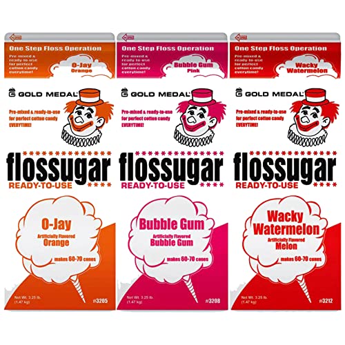 BeeQ BOX - (Pack of 3) Cotton Candy Flossugar Mix Flavors | 3 Different Flavors : Orange - Bubble gum - watermelon | 1/2 Gallon Cartons