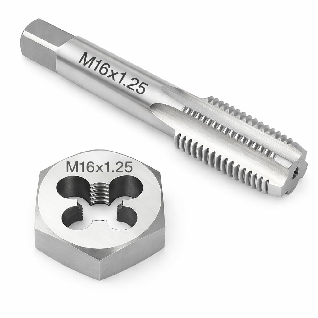 M16x1.25 Metric Tap and Die Set Right Hand HSS Tap &amp; GCr15 Hex Die for Metal Thread Repair