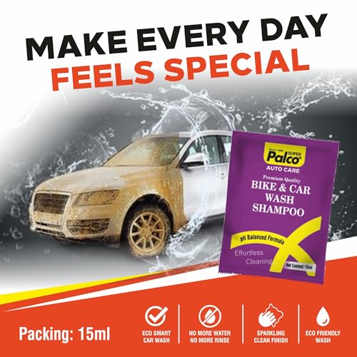 Image of PALCO Bike & Car Wash Shampoo 15ml (Pack of 30) - Super Concentrated pH-Balanced Thick Liquid Car Shampoo, Exterior Cleaning, Bucket Wash & Foam Cannon, Deep Cleaning Brilliant Shine Bike Shampoo
