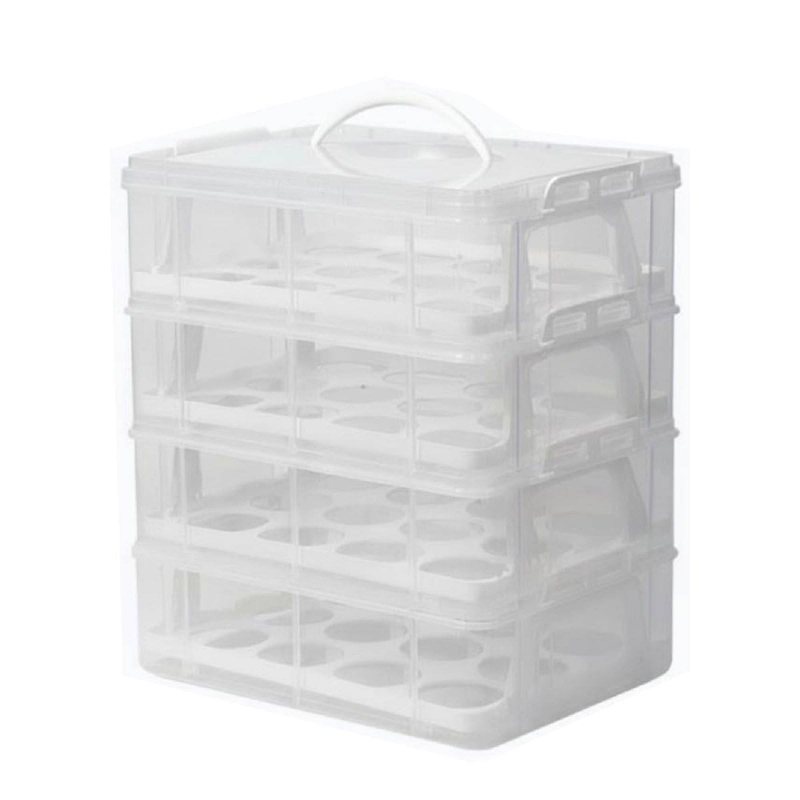 predolo Contenedor de Magdalenas de Varios Niveles con Asa Apilable Caja Transporte Postres Transparente Organizador Cupcakes Plástico para Picnic, White, 4-Layer