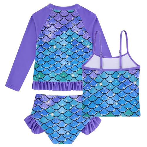 Image of BFUSTYLE Girls Swimsuit 3 Pieces Rash Guard Kids Long Sleeves Bathing Suit 3-8 Years Sun Proction Swimwear Tankini