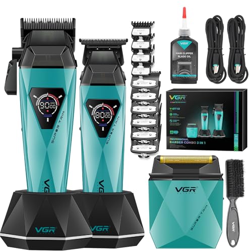 VGR 877S3 Set de Tondeuse Cheveux Hommes Professionnel, Rasoir Sans Fil Revêtu de Titane,Tondeuse Finition Set avec Moteur 8000/9000 Tr/Min, Kit Coiffure...