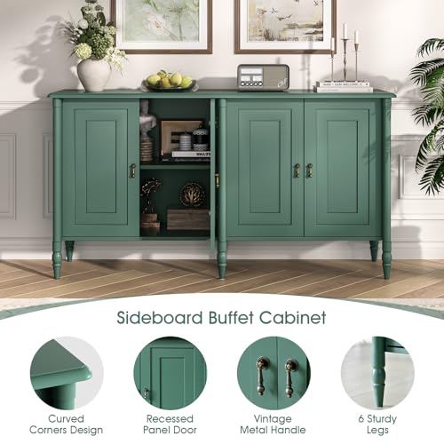 Image of JOINICE 59 inch Sideboard Buffet Cabinet with Storage for Dining Room,Green | Vintage Credenza with Adjustable Shelves & Solid Wood Legs,supports up to 100 lbs,for Kitchen,Bar,Hallway,TV Console