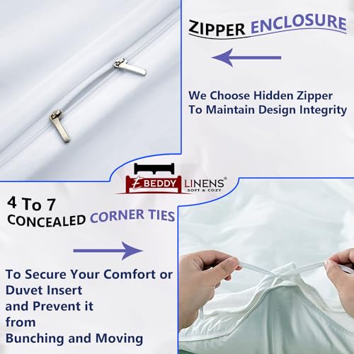 Ebeddy Linens DUVETSET_205 800 Thread Count Ultra Silky Soft Egyptian Cotton Oversized King 120X98 Size 3-Pieces Duvet Cover Hidden Zipper Closer & Corner Ties Durable And Fade Resistant White Solid thumb #4