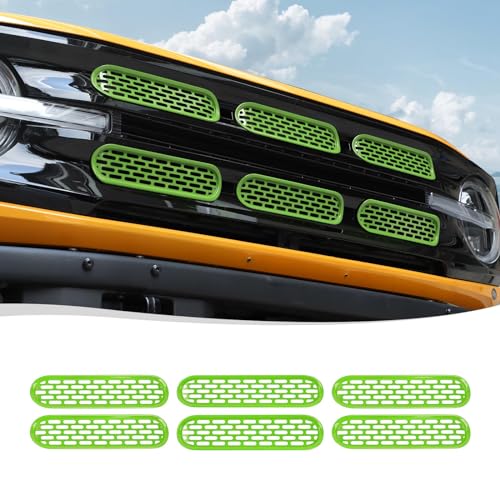 Image of Voodonala for Ford Bronco 2021-2024 Front Grille Inserts Grills Mesh Decoration Cover Trim Cover Compatible With Ford Bronco 2&4Doors 2021-2024 (ABS,6Pcs /set,Light Green)