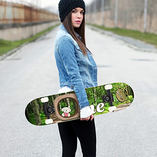 Image of 31 x 8 Inch Complete Skateboard 7 Layer Canadian Maple Double Kick Deck Concave Cruiser Trick Skateboard for Boys Girls Teens Adults Beginner (AI Boy) (Bear-ONE)