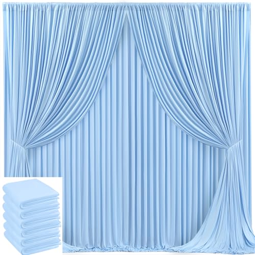 Image of 30x10ft Baby Blue Backdrop Curtain for Wedding Parties Wrinkle Free Fabric Light Blue Drapes Backdrop Decoration for Baby Shower Birthday Photography Decoration 6 Panels, 5ft x 10ft