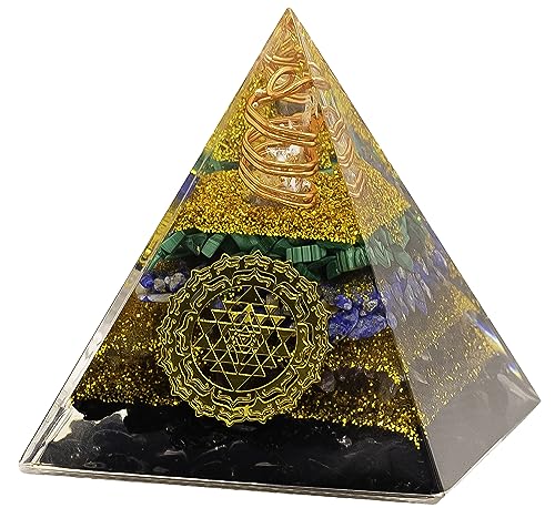 Tourmaline Orgone Pyramid Charged for Wealth, Happiness, Good Fortune, Genuine Crystals and Healing Stones, Malachite, Lapis Lazuli, Amethyst, orgonite Chakra Pyramid Crystal, Energy Generator