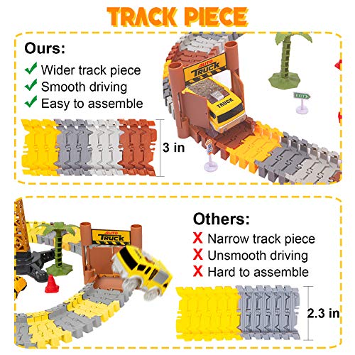 Construction Race Track Set for Kids, 240PCS Flexible Car Race Track with 2 LED Trucks, Race Track Playset with Liftable Tower Crane, Best Construction Toy Gift for 3 4 5 6 Year Old Boys and Girls - Thumbnail 3