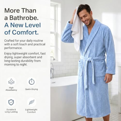 Image of PJGGZ Men's Shawl Collar Bathrobe, Soft Long Towel Robe for Men - Super Absorbent Quick Dry yet Warm
