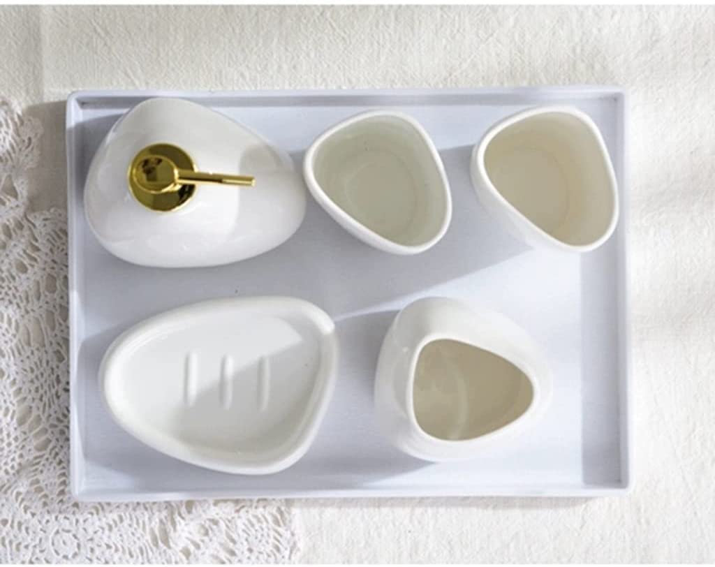 Juego De BañO Accesorios Completo Juego De Dispensador De Jabón De Cerámica De 5 Piezas Con Jabonera, Soporte Para Cepillo De Dientes, Bomba De Jabón Manual Para Baño Y Cocina Juego De Dispensador De