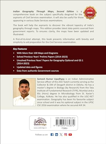 Image of Indian Geography Through Maps for UPSC Civil Services Exams | Contains Solved Previous Years' Prelims Papers (2014-2023) | Second Edition 2024 | Somesh Kumar Upadhyay | OakBridge