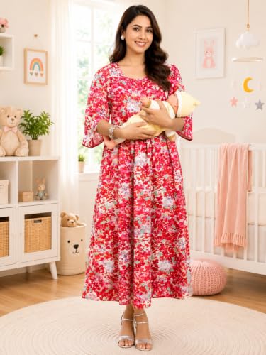 Image of RITIJYA Zipless Feeding Kurtis & Dresses for Women | Zipless Maternity Wear Gown Pregnancy Dress for Nursing Mothers | Viscose Rayon | Stylish & Comfortable | S to 4XL | Washable & Durable