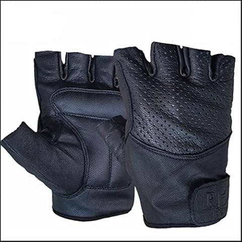 100% Leather Gloves, Half Finger Less, Cycling, Gym, Weightlifting, Training, Driving (Medium, Black) Cover
