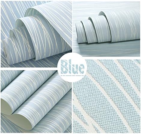 N.SunForest Blue Modern Wire Drawing 3D Textured Self-Adhesive Peel and Stick Non-Woven Fabric Wallpaper Home Living Room Bedroom Baby Nursery Wall Decor Art Murals - 21 Inch(W) x197 Inch(L)