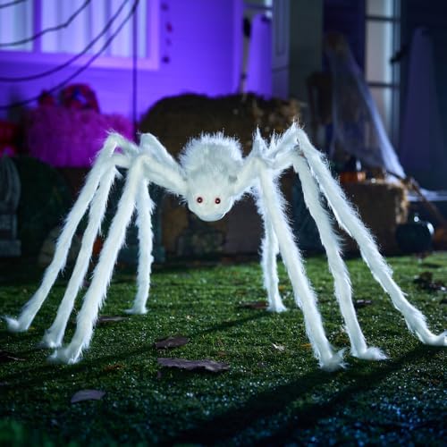 Image of JOYIN Halloween Outdoor Decorations Giant Spider, Scary Large Spider Props for Yard Lawn Halloween Outside Decor and Indoor Party Decor, White (Standing Height is 15 inches)